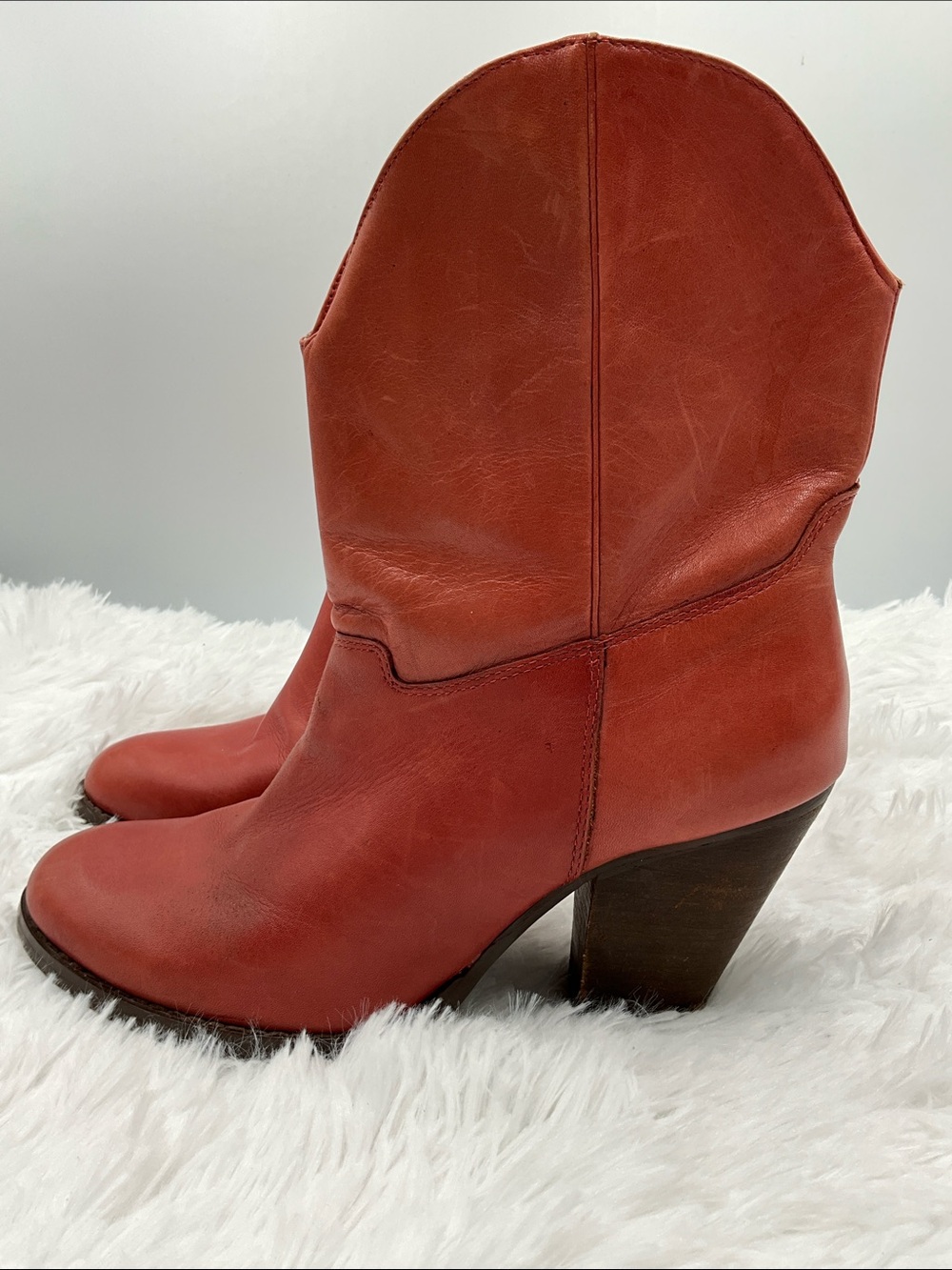 Franco Fortini Boots Size 8 Rust Color Leather Heeled Cowboy Boots